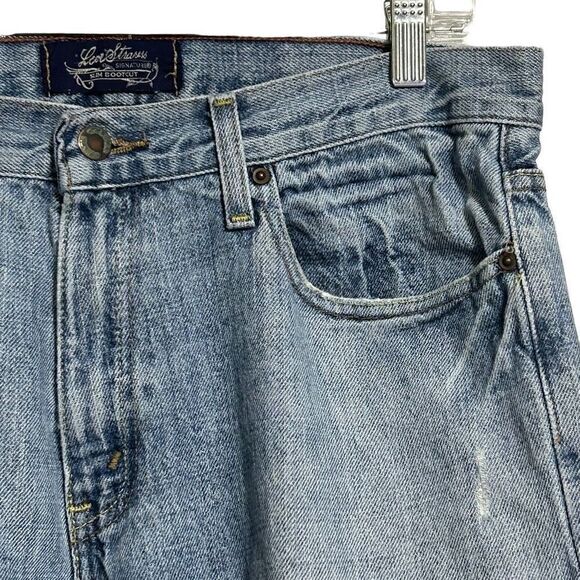 Levi Strauss Signature Men’s Jeans 34 X 32 Slim Bootcut Factory Distressed - Picture 2 of 10
